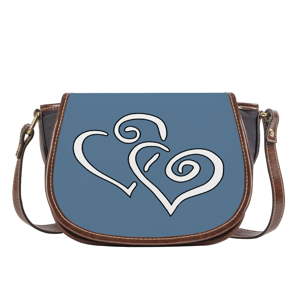 Ti Amo I love you - Exclusive Brand - Slate Blue - Double White Heart - Saddle Bag