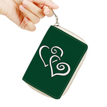 Load image into Gallery viewer, Ti Amo I love you - Exclusive Brand - British Racing Green - Double White Heart - PU Leather - Zipper Card Holder
