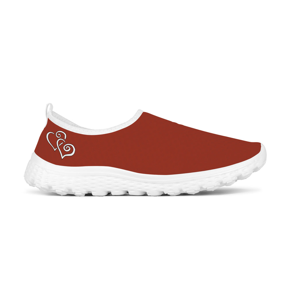 Ti Amo I love you - Exclusive Brand - Brick Red 2 - Double White Heart - Women's Mesh Running Shoes - White Soles