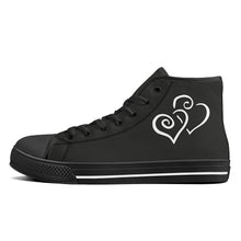 Load image into Gallery viewer, Ti Amo I love you - Exclusive Brand - Tuatara - Double White Heart High-Top Canvas Shoes - Black Soles
