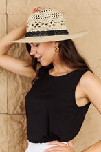 Load image into Gallery viewer, Fame Fight Through It Lace Detail Straw Braided Fashion Sun Hat Ti Amo I love you
