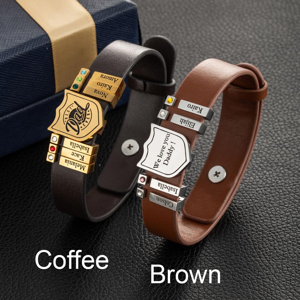 Family Series 1-20 Names Leather Shield Bracelet for Men Ti Amo I love you