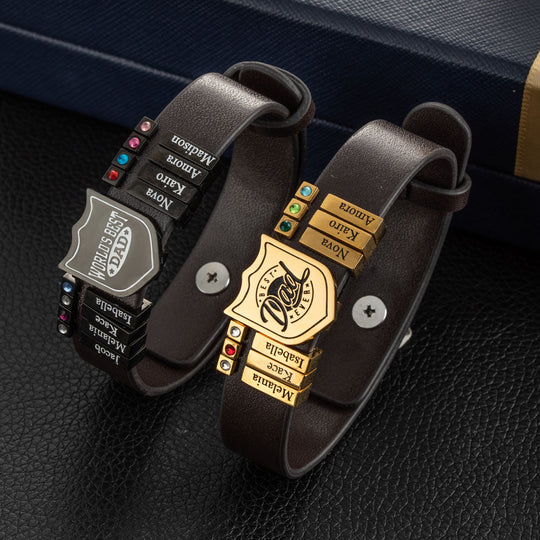 Family Series 1-20 Names Leather Shield Bracelet for Men Ti Amo I love you