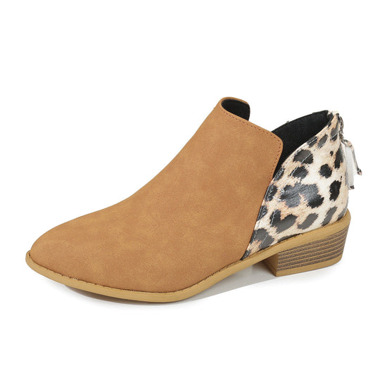 Fashion Leopard Print Boots Women Pointed Toe Chunky Heel Back Zipper Shoes Ti Amo I love you