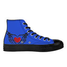 Load image into Gallery viewer, Ti Amo I love you - Exclusive Brand - Enchanting Sapphire - Skeleton Hands wit Heart - High Top Canvas Shoes - Black Soles
