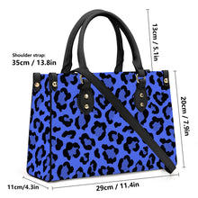 Load image into Gallery viewer, Ti Amo I love you - Exclusive Brand - Blueberry 2 with Obscure Royal Blue Leopard Spots - Luxury Womens PU Tote Bag - Black Straps
