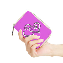 Load image into Gallery viewer, Ti Amo I love you - Exclusive Brand - Deep Lavender Magenta - Double White Heart - PU Leather - Zipper Card Holder
