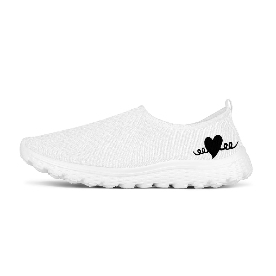 Ti Amo I love you - Exclusive Brand - White - Black Heart - Women's Mesh Running Shoes - White Soles