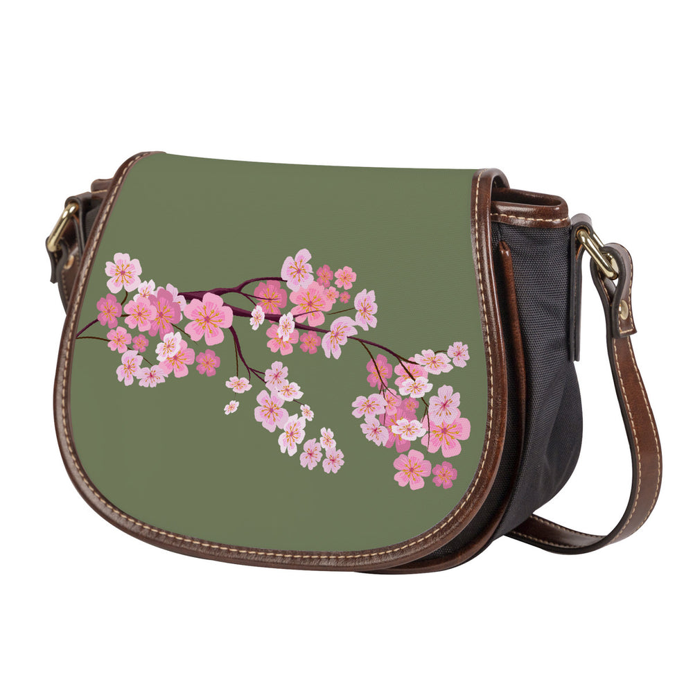 Ti Amo I love you - Exclusive Brand  - Ash Olive - Cherry Blossom - Saddle Bag