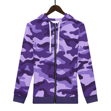 Load image into Gallery viewer, Ti Amo I love you - Exclusive Brand  - Minsk, Grape 2, Mauve 2, Fushia Blue &amp; Jacarta Camouflage - Women&#39;s Zip Hoodie
