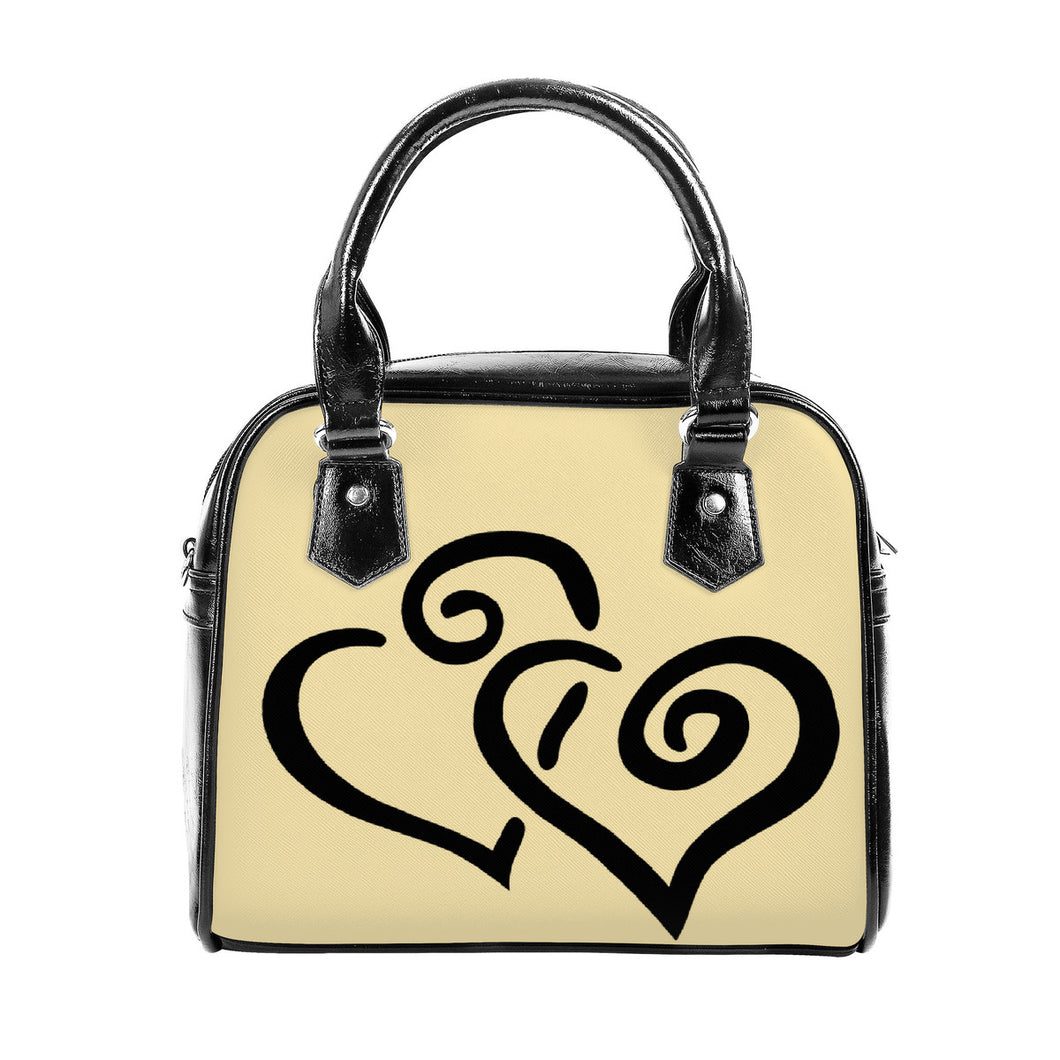 Ti Amo I love you - Exclusive Brand - Medium Champagne - Double Black Heart -  Shoulder Handbag