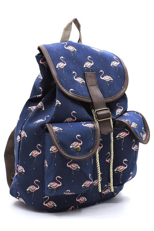 Flamingo Printed Canvas Backpack Ti Amo I love you
