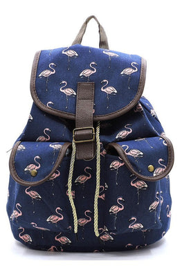 Flamingo Printed Canvas Backpack Ti Amo I love you