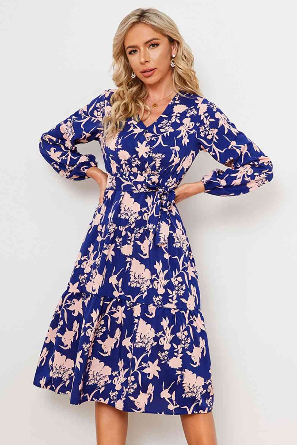 Floral Belted Tiered Midi Dress Ti Amo I love you