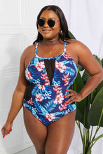 Load image into Gallery viewer, Floral Crisscross Spliced Mesh One-Piece Swimsuit Ti Amo I love you
