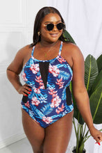 Load image into Gallery viewer, Floral Crisscross Spliced Mesh One-Piece Swimsuit Ti Amo I love you
