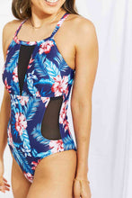 Load image into Gallery viewer, Floral Crisscross Spliced Mesh One-Piece Swimsuit Ti Amo I love you
