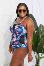 Load image into Gallery viewer, Floral Crisscross Spliced Mesh One-Piece Swimsuit Ti Amo I love you
