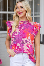 Load image into Gallery viewer, Floral Flutter Sleeves Frilled Neck Blouse Ti Amo I love you
