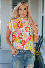 Load image into Gallery viewer, Floral Frill Neck Smocked Flutter Sleeve Blouse Ti Amo I love you
