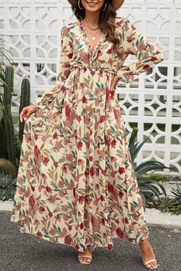 Floral Frill Trim Flounce Sleeve Plunge Maxi Dress Ti Amo I love you