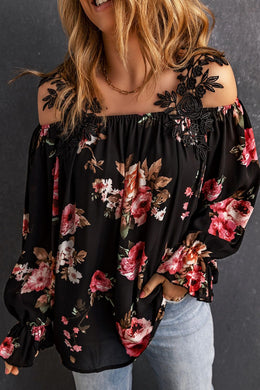 Floral Lace Cold-Shoulder Flounce Sleeve Blouse - Sizes S-L Ti Amo I love you