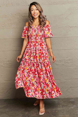 Floral Off-Shoulder Frill Trim Maxi Dress Ti Amo I love you