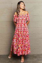 Load image into Gallery viewer, Floral Off-Shoulder Frill Trim Maxi Dress Ti Amo I love you
