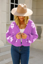 Load image into Gallery viewer, Floral Open Front Fuzzy Cardigan Ti Amo I love you
