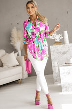 Load image into Gallery viewer, Floral Print Lace-up Roll Tab Sleeve Tunic Shirt Ti Amo I love you
