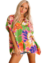 Load image into Gallery viewer, Floral Print Loose Fit V Neck Tunic Blouse Ti Amo I love you
