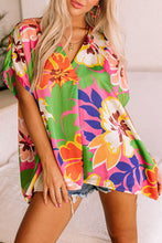 Load image into Gallery viewer, Floral Print Loose Fit V Neck Tunic Blouse Ti Amo I love you
