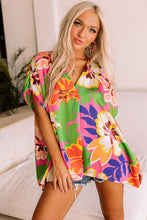 Load image into Gallery viewer, Floral Print Loose Fit V Neck Tunic Blouse Ti Amo I love you
