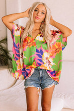 Load image into Gallery viewer, Floral Print Loose Fit V Neck Tunic Blouse Ti Amo I love you
