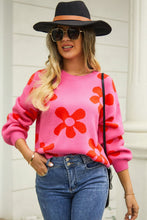 Load image into Gallery viewer, Floral Print Round Neck Dropped Shoulder Pullover Sweater Ti Amo I love you
