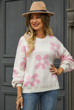 Load image into Gallery viewer, Floral Print Round Neck Dropped Shoulder Pullover Sweater Ti Amo I love you
