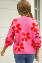 Load image into Gallery viewer, Floral Print Round Neck Dropped Shoulder Pullover Sweater Ti Amo I love you
