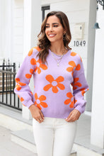 Load image into Gallery viewer, Floral Print Round Neck Dropped Shoulder Pullover Sweater Ti Amo I love you
