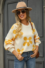 Load image into Gallery viewer, Floral Print Round Neck Dropped Shoulder Pullover Sweater Ti Amo I love you
