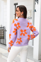 Load image into Gallery viewer, Floral Print Round Neck Dropped Shoulder Pullover Sweater Ti Amo I love you
