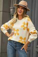 Load image into Gallery viewer, Floral Print Round Neck Dropped Shoulder Pullover Sweater Ti Amo I love you
