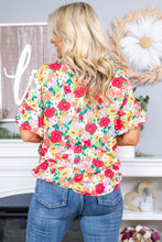 Load image into Gallery viewer, Floral Print Ruffled Short Sleeve V Neck Blouse Ti Amo I love you
