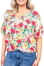 Load image into Gallery viewer, Floral Print Ruffled Short Sleeve V Neck Blouse Ti Amo I love you
