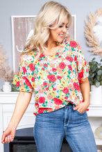 Load image into Gallery viewer, Floral Print Ruffled Short Sleeve V Neck Blouse Ti Amo I love you
