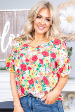 Load image into Gallery viewer, Floral Print Ruffled Short Sleeve V Neck Blouse Ti Amo I love you
