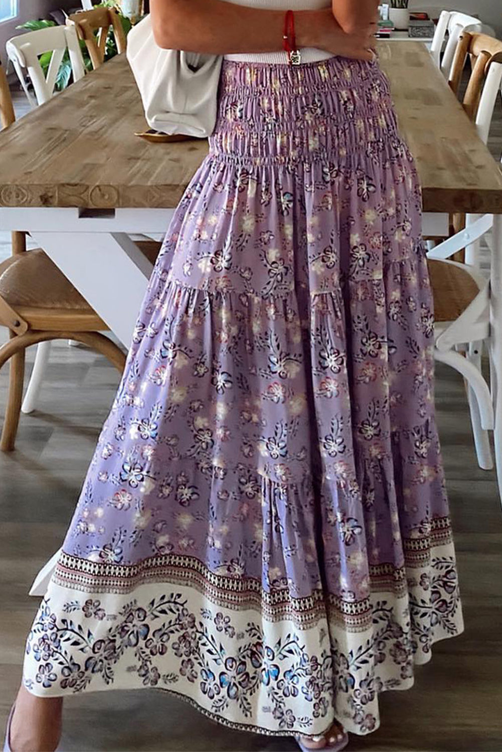 Floral Print Shirred High Waist Maxi Skirt Ti Amo I love you