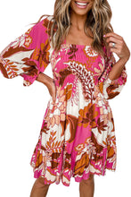 Load image into Gallery viewer, Floral Print Smocked Square Neck Bubble Sleeve Dress Ti Amo I love you
