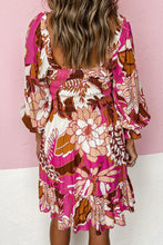 Load image into Gallery viewer, Floral Print Smocked Square Neck Bubble Sleeve Dress Ti Amo I love you
