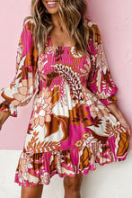 Load image into Gallery viewer, Floral Print Smocked Square Neck Bubble Sleeve Dress Ti Amo I love you
