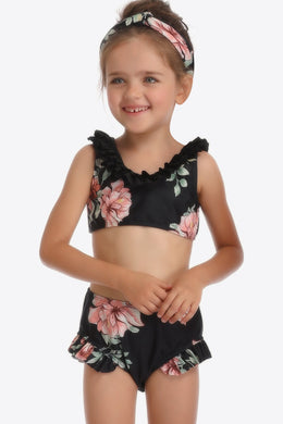 Floral Ruffled Sleeveless Two-Piece Swim Set Ti Amo I love you